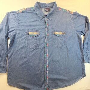 Vintage‎ 90s Nu Trendz Denim Western Shirt Mens 4XL Aztec Southwestern Denim